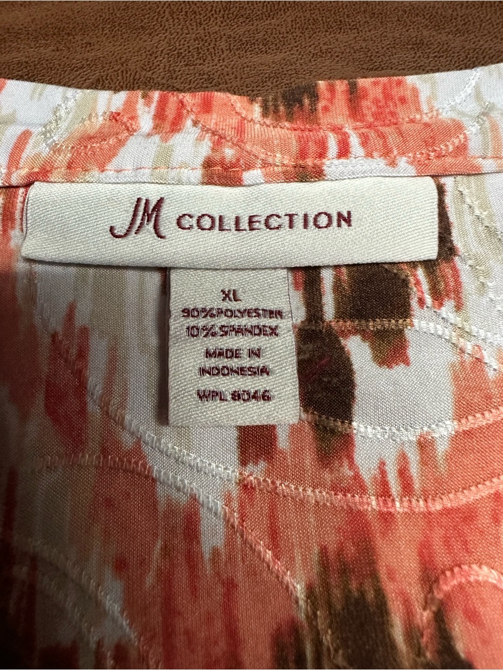 JM Collection Coral and Brown Patterned Women's Blouse,XL